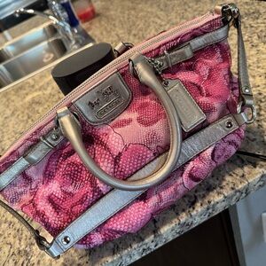 Coach Madison Sofia Pink Floral Satchel with Silver Accents